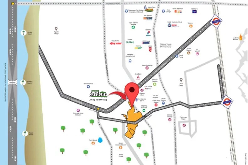 Location map of Mayfair Virar Gardens near Virar railway station